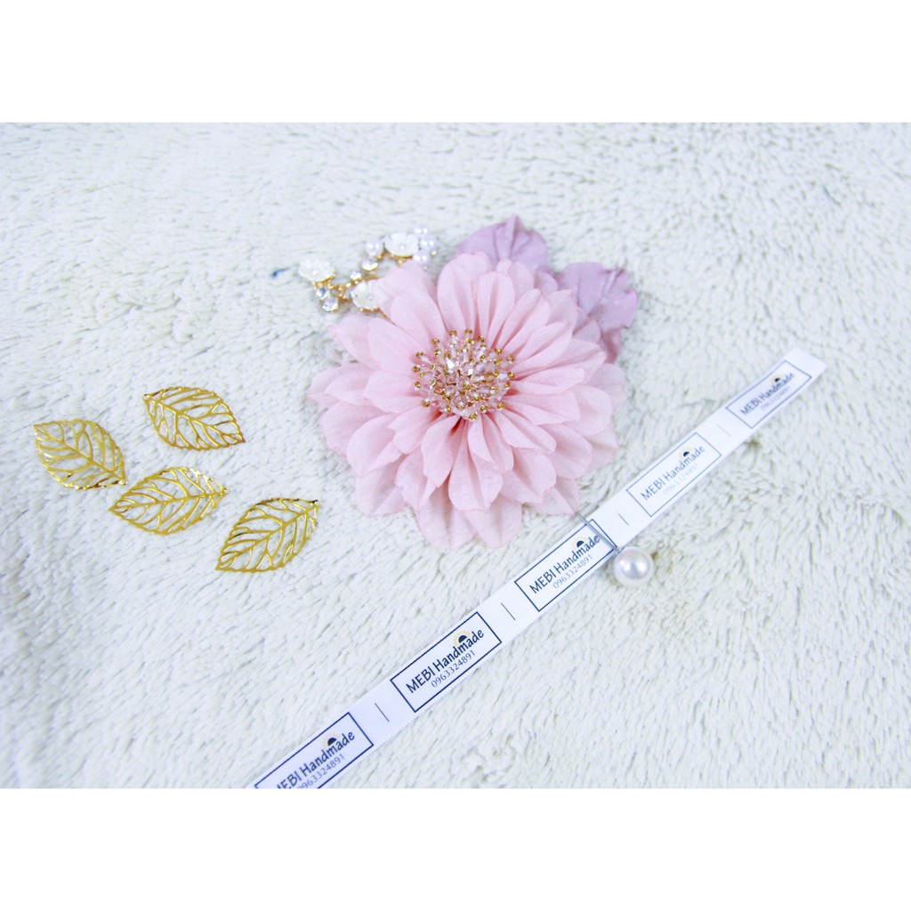 (ảnh thật) Hoa cài áo handmade mẫu thược dược mix cành mai, 2 lá nhụy pha lê siêu sang