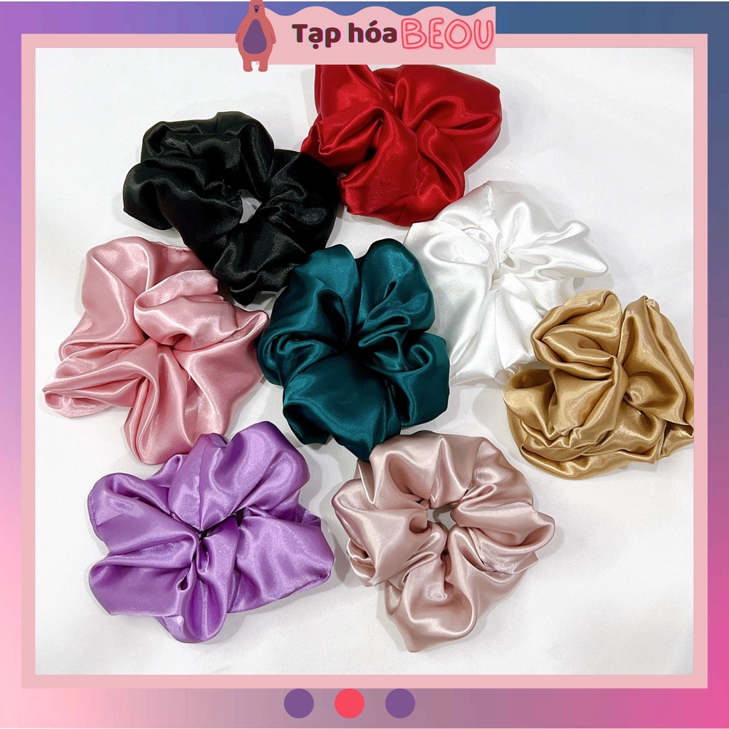 Buộc tóc scrunchies phi bóng sang chảnh, dây cột tóc nhiều màu