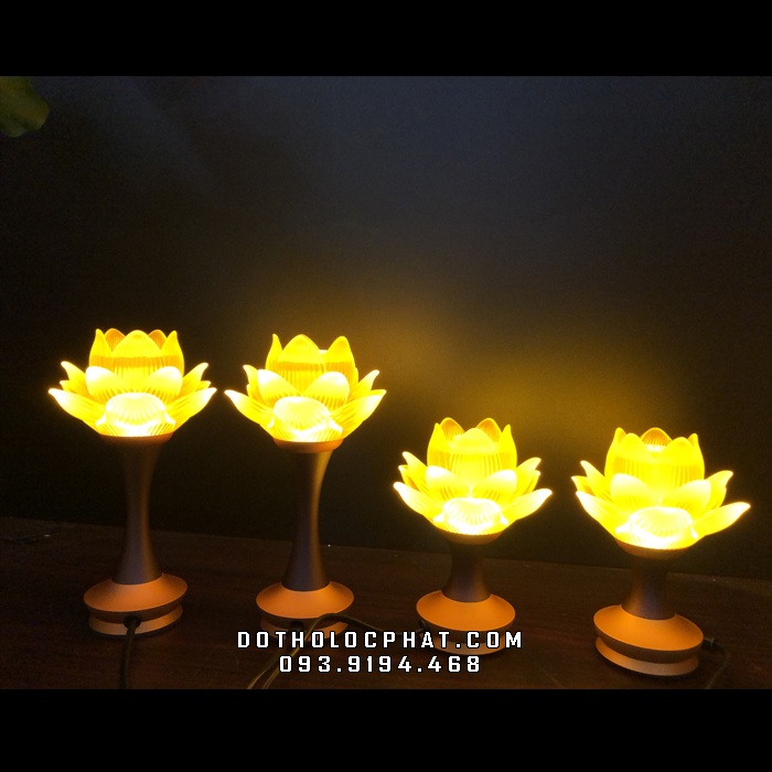 Đèn Thờ Cúng Hoa Sen Lưu Ly Trang Trí Bàn Thờ Phật Gia Tiên 13cm -28cm