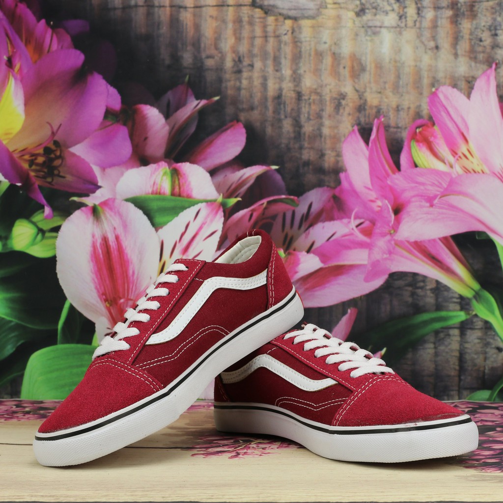 Giày Van OldSkool Vải Canvas Màu Đỏ Đậm Nam