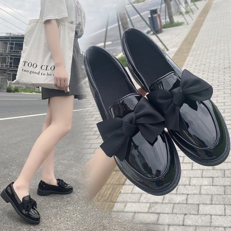 GIÀY ĐỐC THẮT NƠ 2 MÀU ĐEN-NÂU