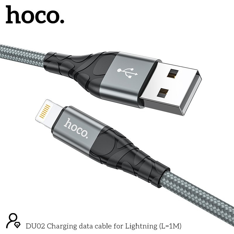 Cáp sạc Hoco DU02 cổng Lightning tương thích hệ điều hành IOS, sạc nhanh 2.4A dây bọc dù chống đứt dài 1m