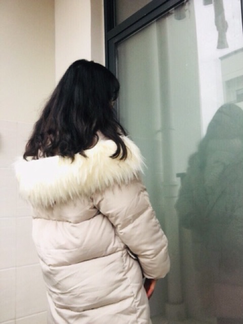 Áo phao nữ cổ lông dáng dài hàng quảng châu cao cấp