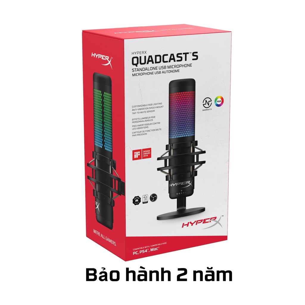 [Mã ELMALLCOIN hoàn 8% xu đơn 500k] Thiết bị thu âm HyperX QuadCast S Led RGB HMIQ1S-XX-RG/G | BigBuy360 - bigbuy360.vn