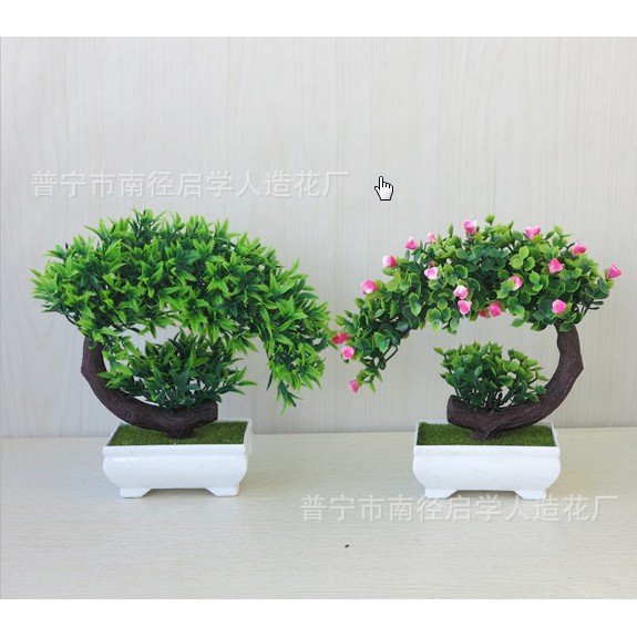 Chậu bonsai giả có hoa - phú quý cát tường