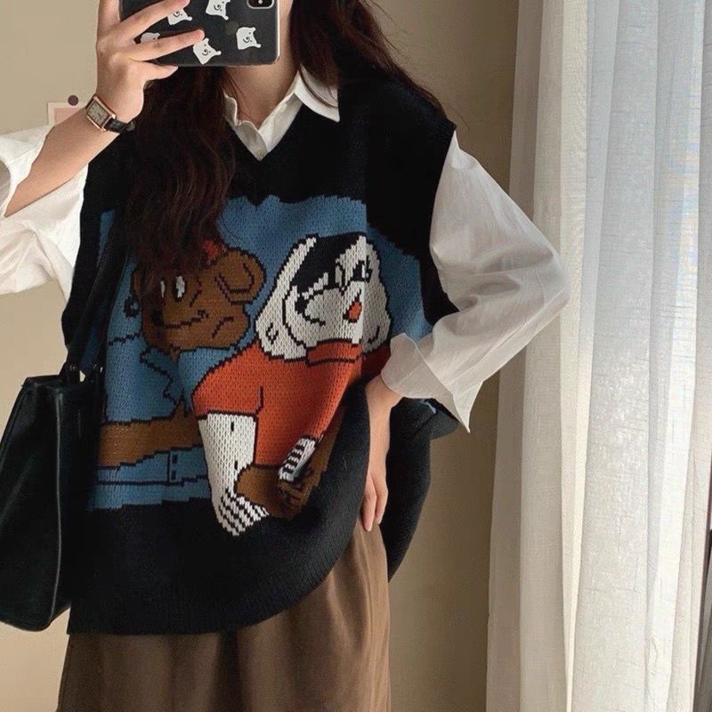Áo len cổ chữ V họa tiết hoạt hình thời trang cho nữ năm 2021 | BigBuy360 - bigbuy360.vn