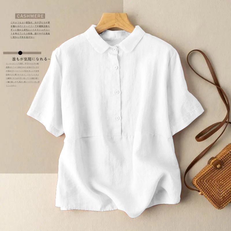 Áo Thun Cotton Linen Tay Ngắn Phong Cách Retro Hong Kong Thời Trang 2022 Mới