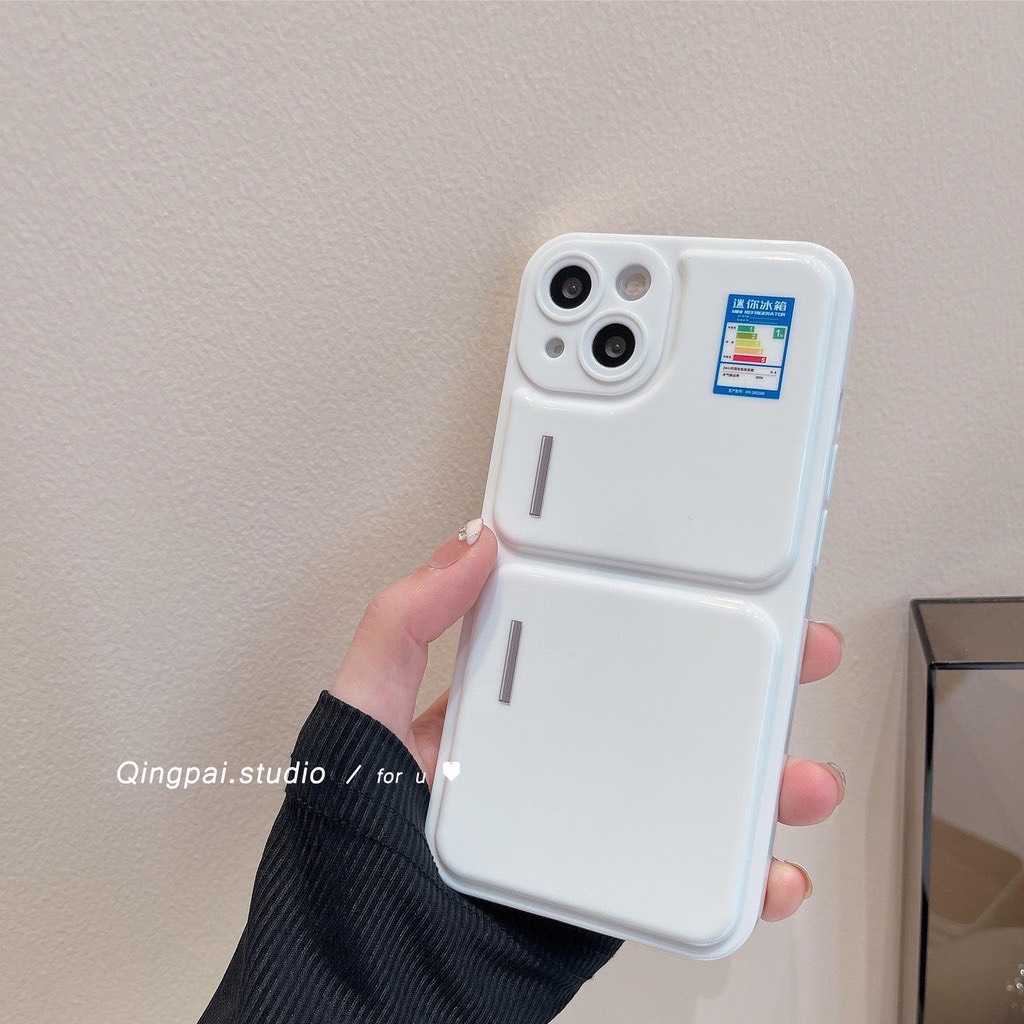 Ốp Điện Thoại Tủ Lạnh Ba Chiều Họa Tiết Hoạt Hình trắng Cho iPhoneX/iPhone 11/iPhone 12/iPhone 13/iPhone 14