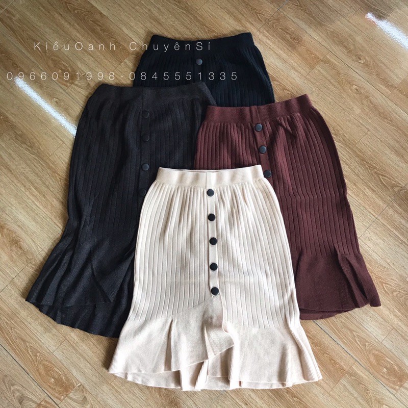 Chân váy len dáng dài đuôi cá lệch đính khuy QC | BigBuy360 - bigbuy360.vn
