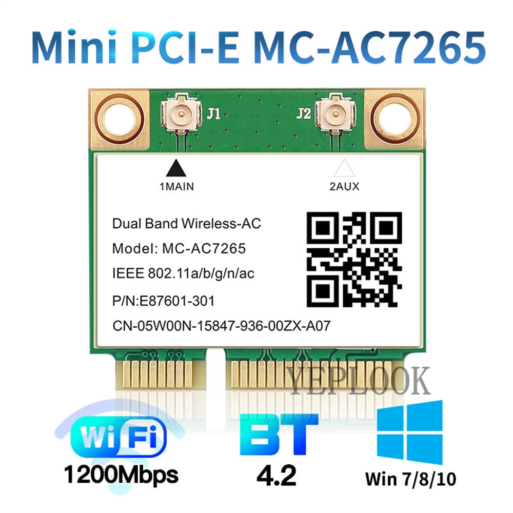 1200Mbps Wireless MC-AC7265 Intel 7265 7265HMW Half Mini PCI-E Wifi Card Bluetooth 4.2 802.11ac 2x2 