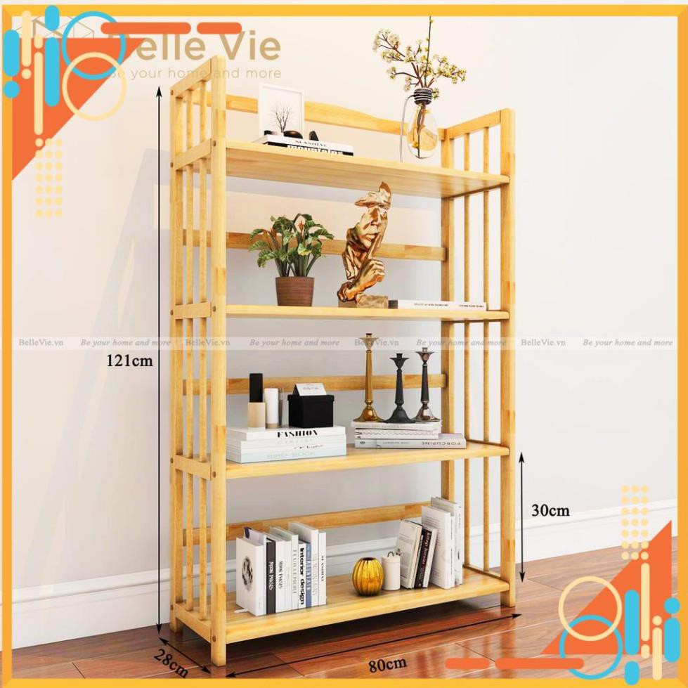 [SALE SỐC] Kệ Sách 4 Tầng BELLEVIE Kệ Gỗ Decor Lắp Ráp Đơn Giản Tiện Dụng Bookshelf 4F Natural x 80Cm [Freeship 10k]