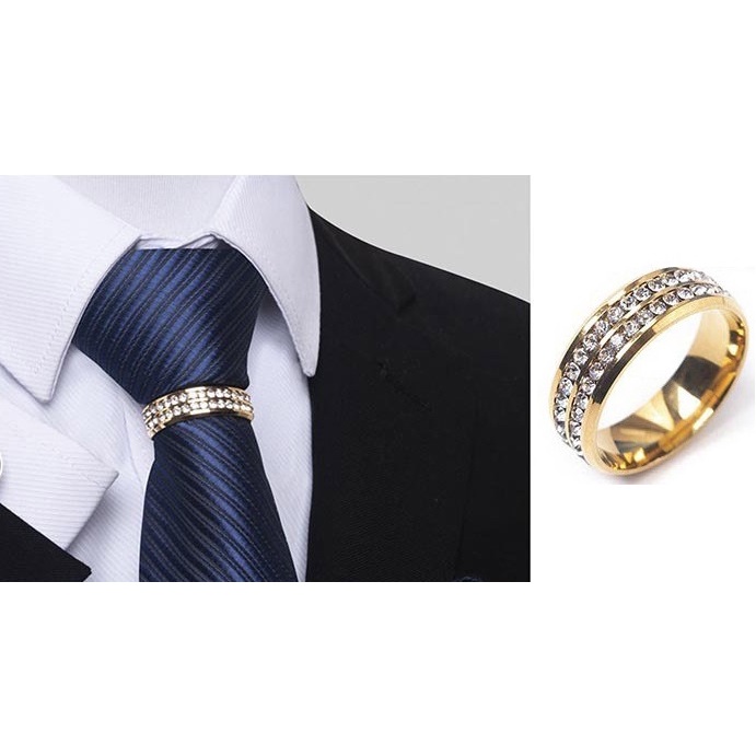 Nhẫn tròn đính đá đeo cà vạt Nam, Vòng tròn phụ kiện đeo Cravat, đeo Cavat Nam (chỉ có nhẫn, không kèm ca-vat)