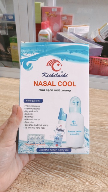Bình rửa mũi Nasal cool (tặng kèm 5 gói muối+1 lọ xịt mũi như hình có ảnh thật)