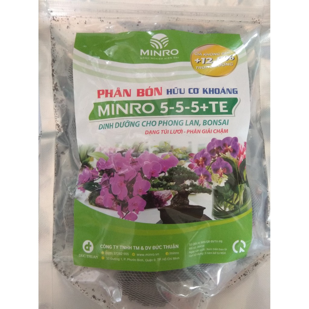 Phân bón hữu cơ  khoáng MINRO 5-5-5+TE dinh dưỡng cho hoa lan, bonsai - gói 36 túi