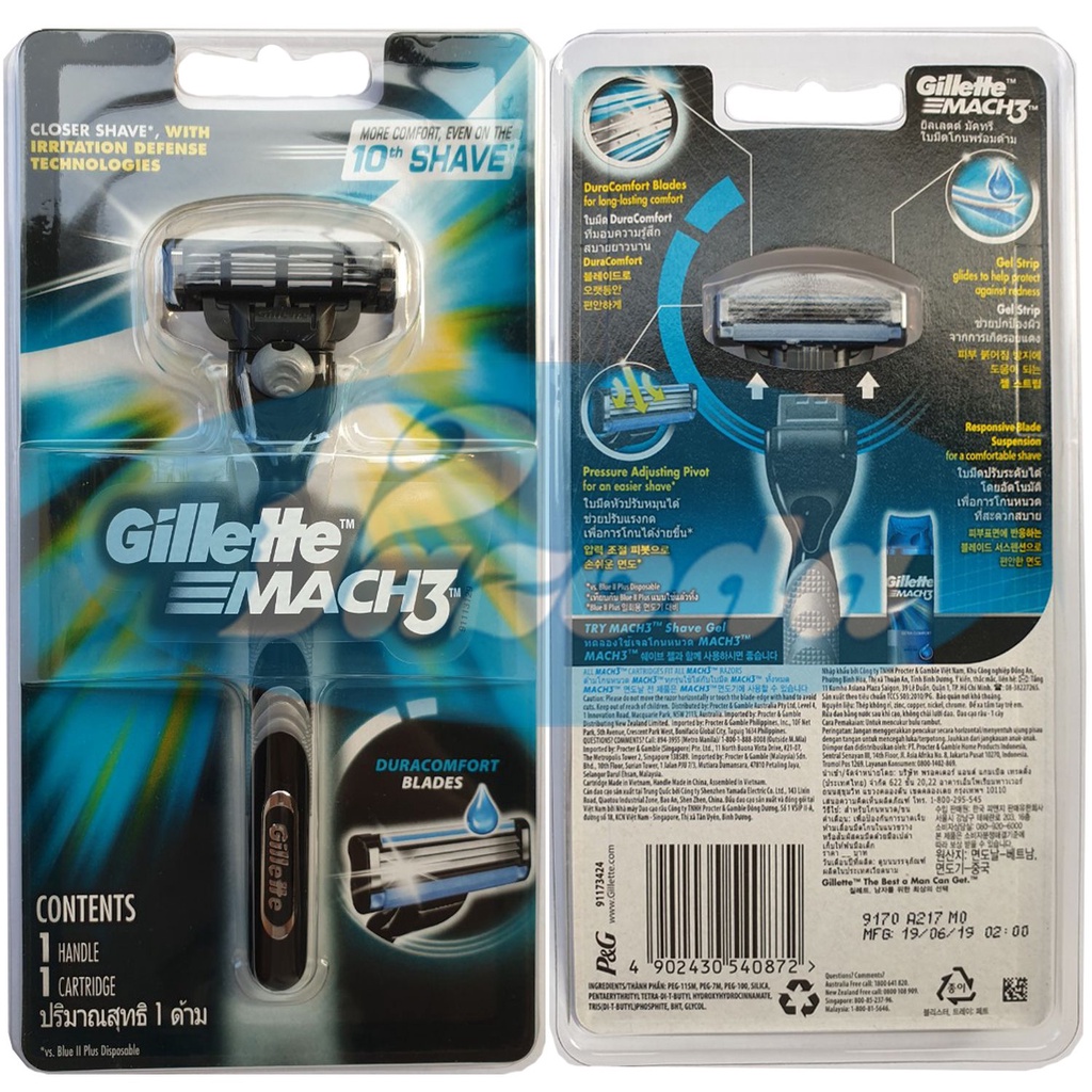 Dao cạo râu 3 lưỡi Gillette Mach3/ Mach3+/ Mach3 sensitive/ Mach3 Turbo 3D và đầu lưỡi thay