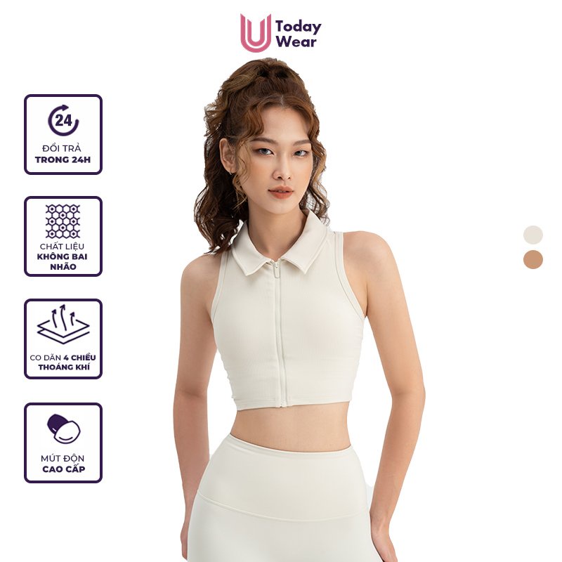 Áo tập bra gym yoga thể thao nữ Iris Top dây kéo khoá có mút độn Today U Wear