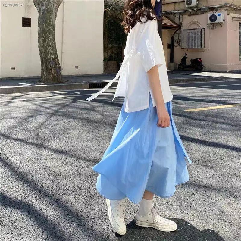 Set Áo Sơ Mi Ngắn Tay Giả Hai Lớp + Chân Váy Dài Phong Cách Nhật Bản Cho Nữ
