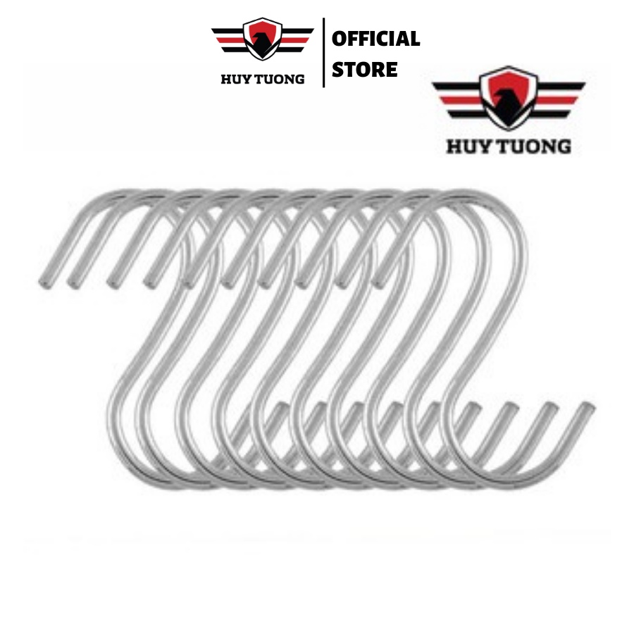Bộ 10 móc treo đồ thiết kế hình chữ S, chịu lực móc 20kg, chất liệu inox không gỉ - HUY TUONG
