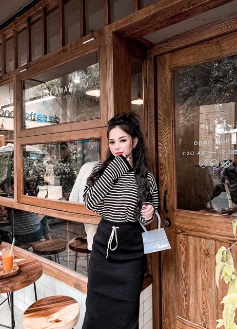 SET ÁO KẺ CHÂN VÁY-video ảnh sàn thật