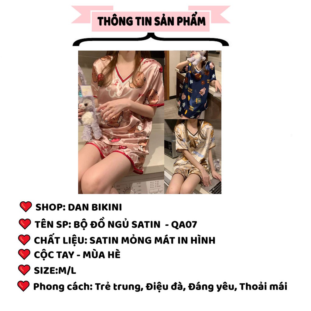 Đồ Bộ Ngủ Nữ Cổ chứ V Satin Cộc tay dành cho mùa hè - Quần Áo Ngủ Nữ ngộ nghĩnh đáng yêu mã QA07