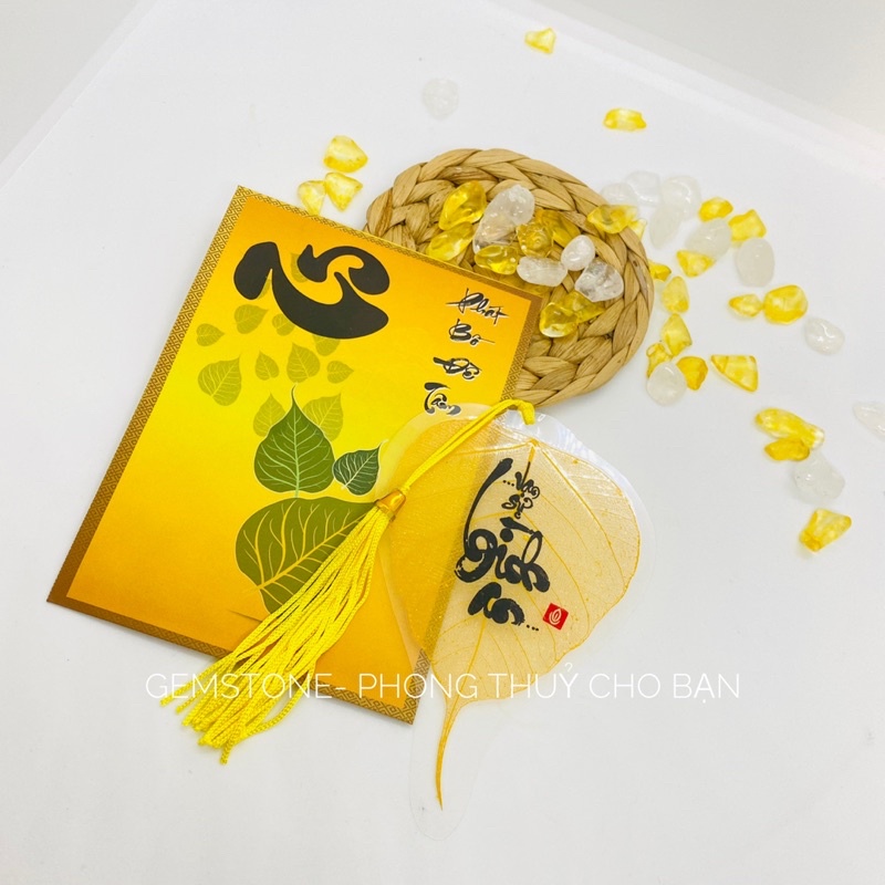 Lá Bồ Đề In Chữ Thư Pháp Có Tặng Kèm Bao Lì Xì Và Dây Tua Vàng, Lá Bồ Đề Tự Nhiên Mang Lại May Mắn, Bình An