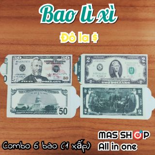 Bao lì xi đô la mỹ / 1 xấp 6 bao