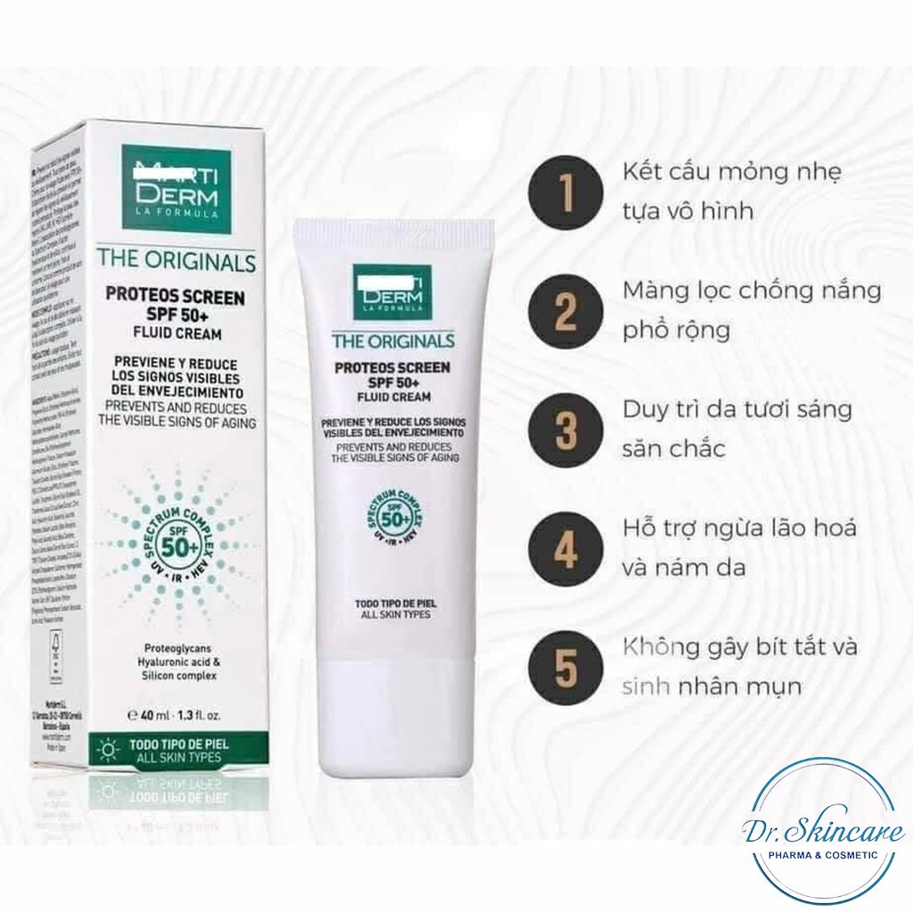 Kem Chống Nắng MartiDerm The Originals Proteos Screen SPF50+ Fluid Cream Phổ Rộng Ngừa Lão Hóa 40ml