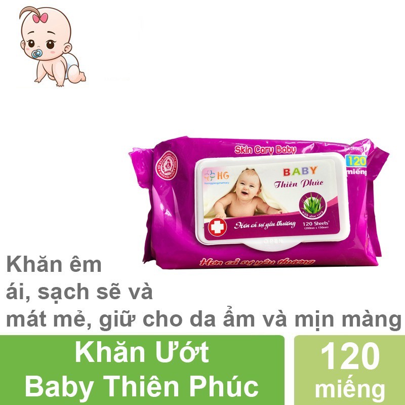 Khăn Ướt Baby Thiên Phúc- Hỗ trợ giữ ẩm cho da  (Gói 120 miếng)