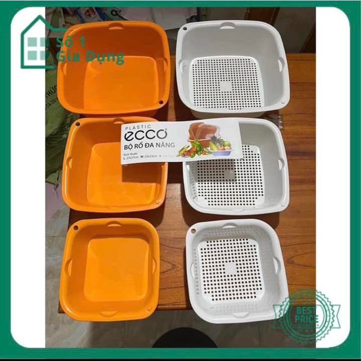 Bộ thau rổ nhựa vuông 6 món Ecoco BEHOME Bộ rổ nhựa Việt Nhật dày đẹp [Giao Màu Ngẫu Nhiên]