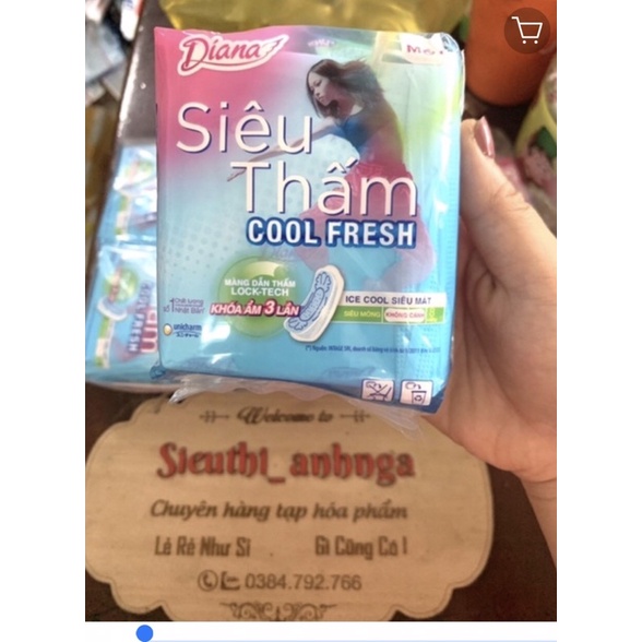 Băng Vệ Sinh Diana Siêu Thấm Cool Fresh Gói 8 Miếng Không Cánh/Có Cánh