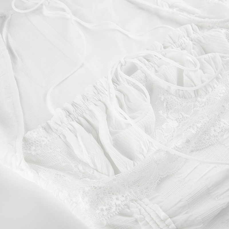 Đầm Tay Ngắn Cổ Vuông Xếp Ly Cột Dây Thời Trang Trẻ Trung Cho Nữ