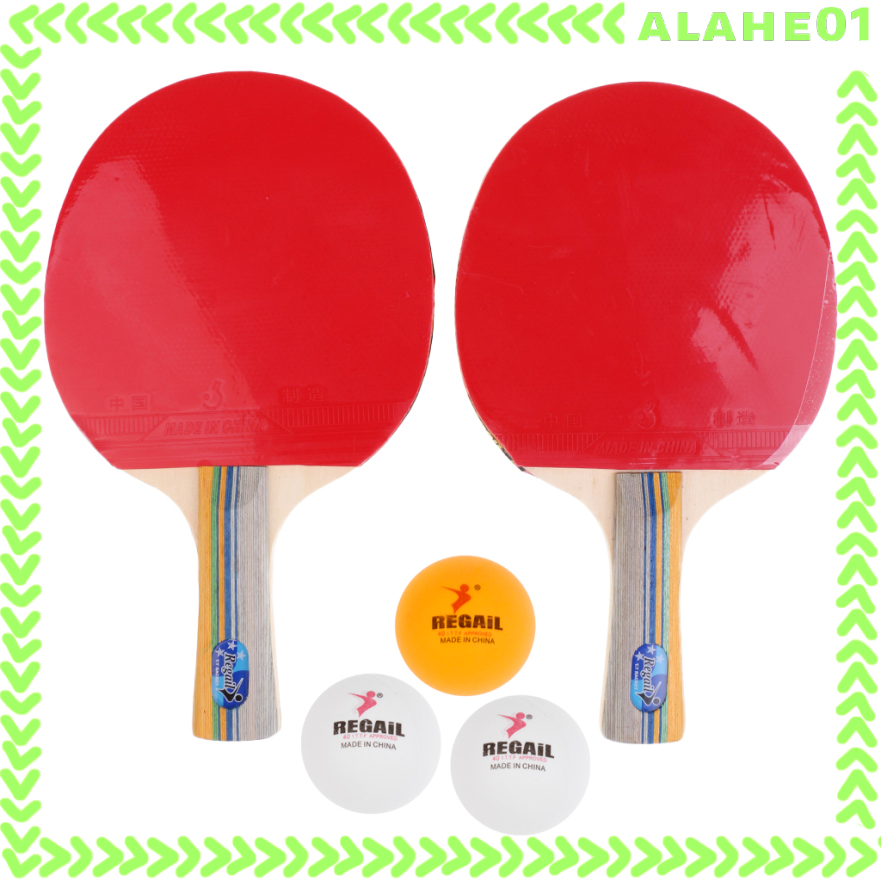 Table Tennis Game Set for 2 Players Ping Pong Long Handle Pimples in Bats Paddles Rackets + 3 Pieces Balls + 1 Piece Storing Cover Bag