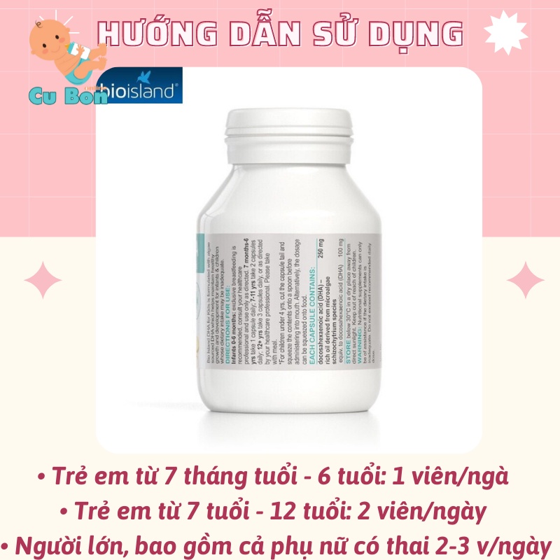 bioisland DHA for kids 60 viên của Úc Bổ sung DHA cho bé từ 1 tháng tuổi người lớn và phụ nữ có thai không mùi dễ uống