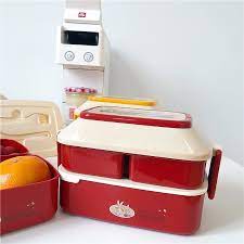 Hộp Cơm Văn Phòng Bento Kiểu Nhật 2 Tầng Và Quai Xách, Có Kèm Thìa Rĩa