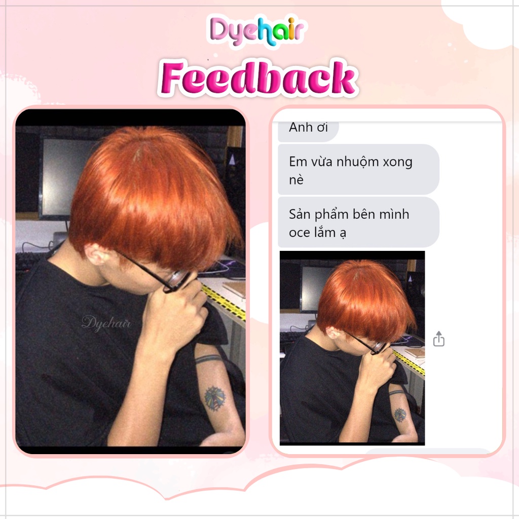 Thuốc nhuộm tóc, thuốc nhuộm tóc BABY ORANGE, DYE.HAIR, tặng kèm oxy trợ dưỡng và bao tay