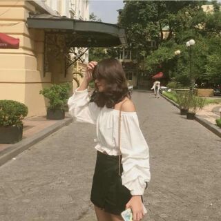 Áo CRT trễ vai tay bồng