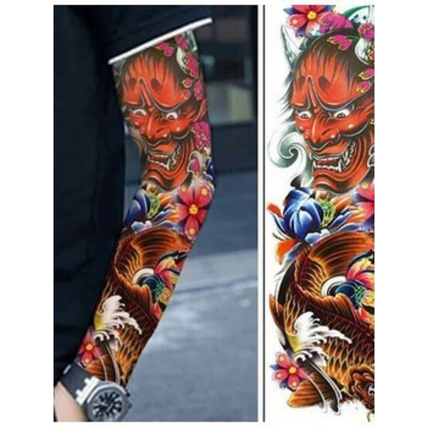 Hình xăm dán mặt quỷ đỏ cá chép full tay nửa lưng