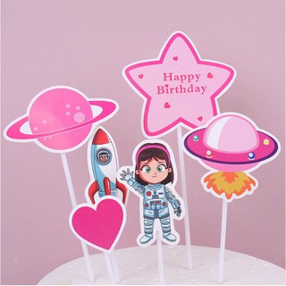Set cắm phi hành gia bé gái trang trí bánh kem