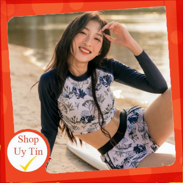 Áo Bơi Nữ Tay Dài Sobie - Croptop Basic Coral