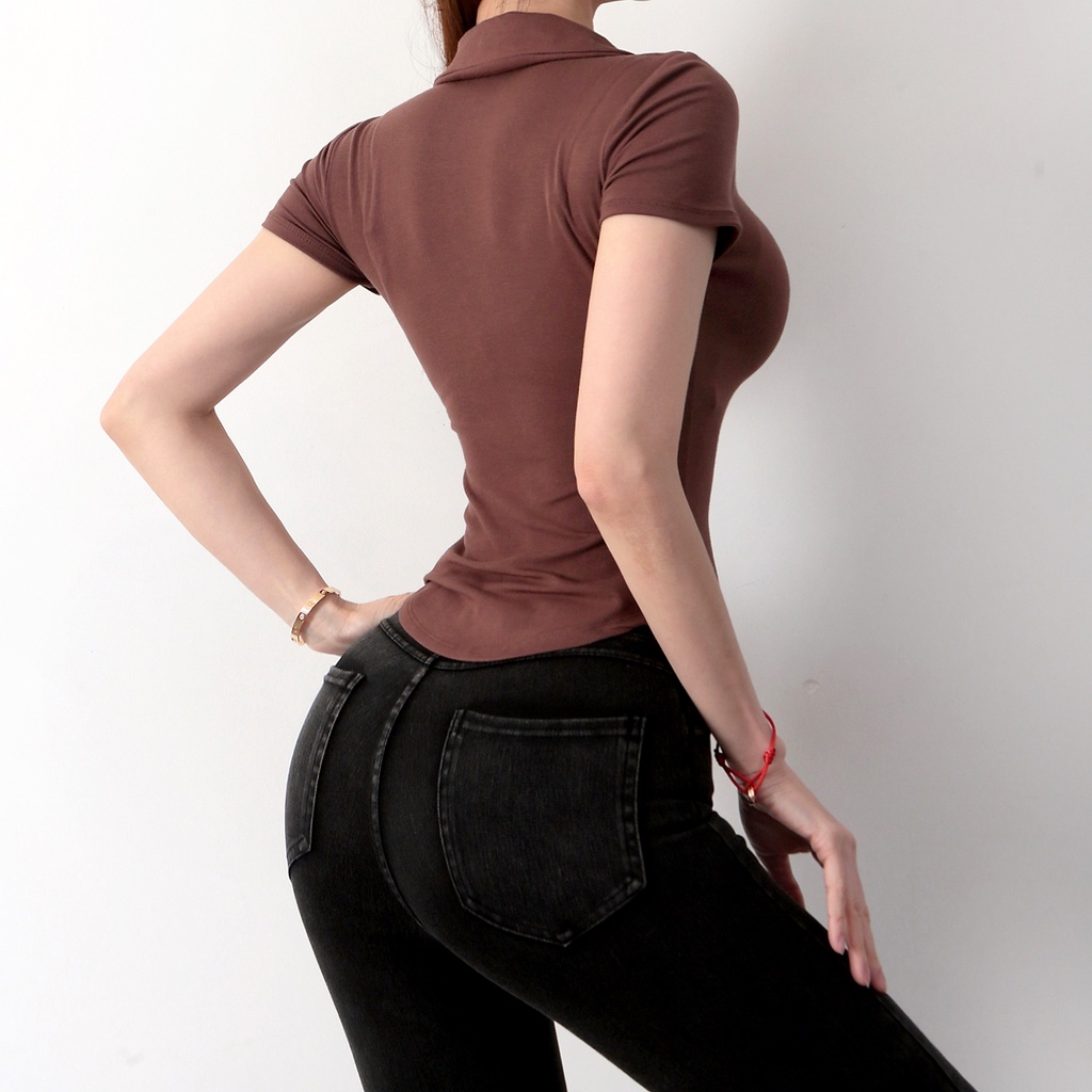 Áo thun thể thao ANRAN ngắn tay cổ chữ V thời trang cho nữ