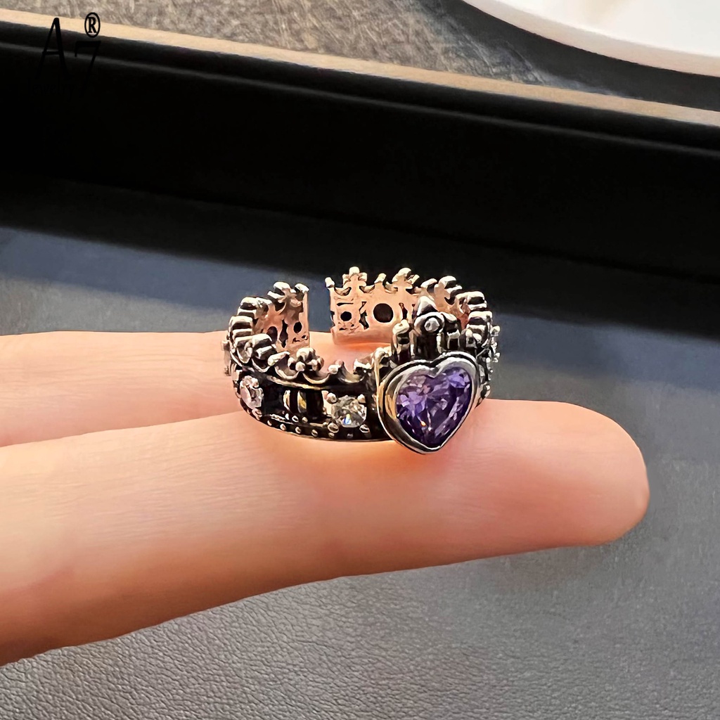 Nhẫn Hình Vương Miện Trái Tim Đính Đá A7 Phong Cách Vintage Cho Nữ