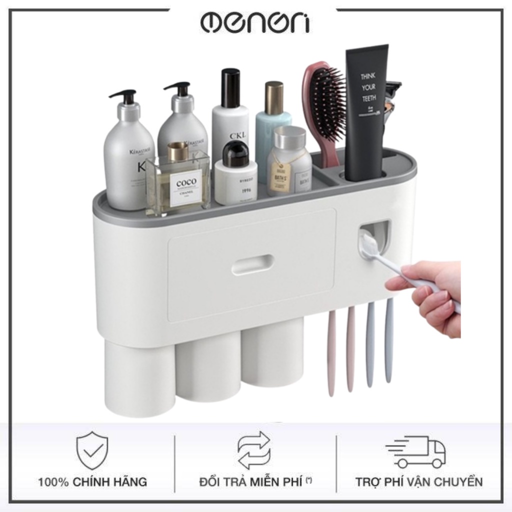 Bộ Nhả Kem Đánh Răng OENON Dán Tường Không Cần Khoan Đục, Tặng Kèm Miếng Dán, Bộ 3 Cốc