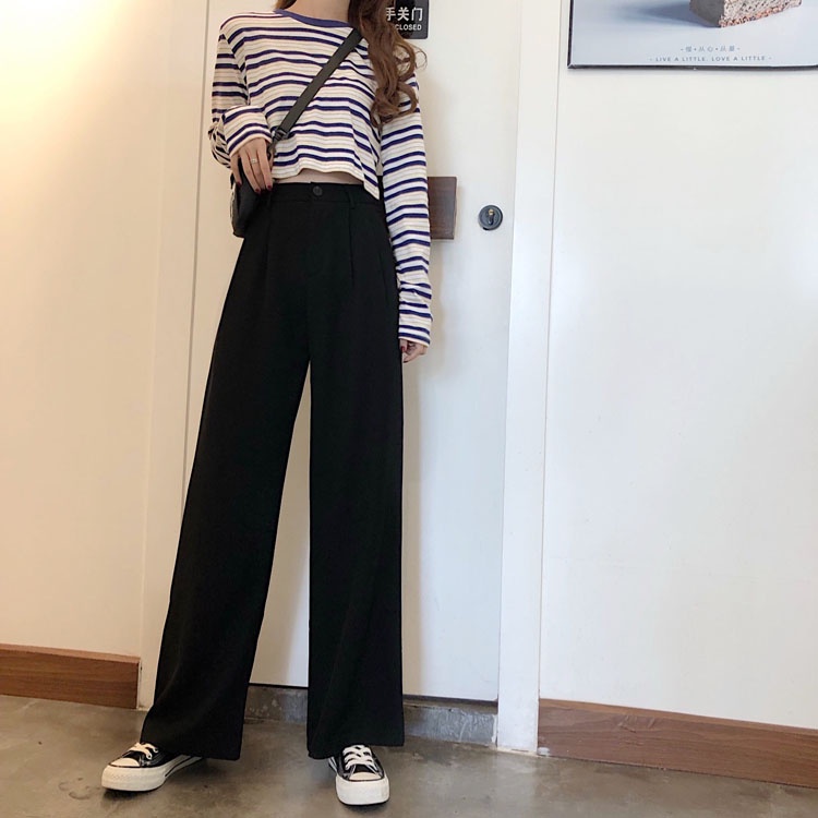Quần tây đen dài ống rộng basic phong cách Hàn Quốc. Quần dài Joyx.Order Taobao Quảng Châu.