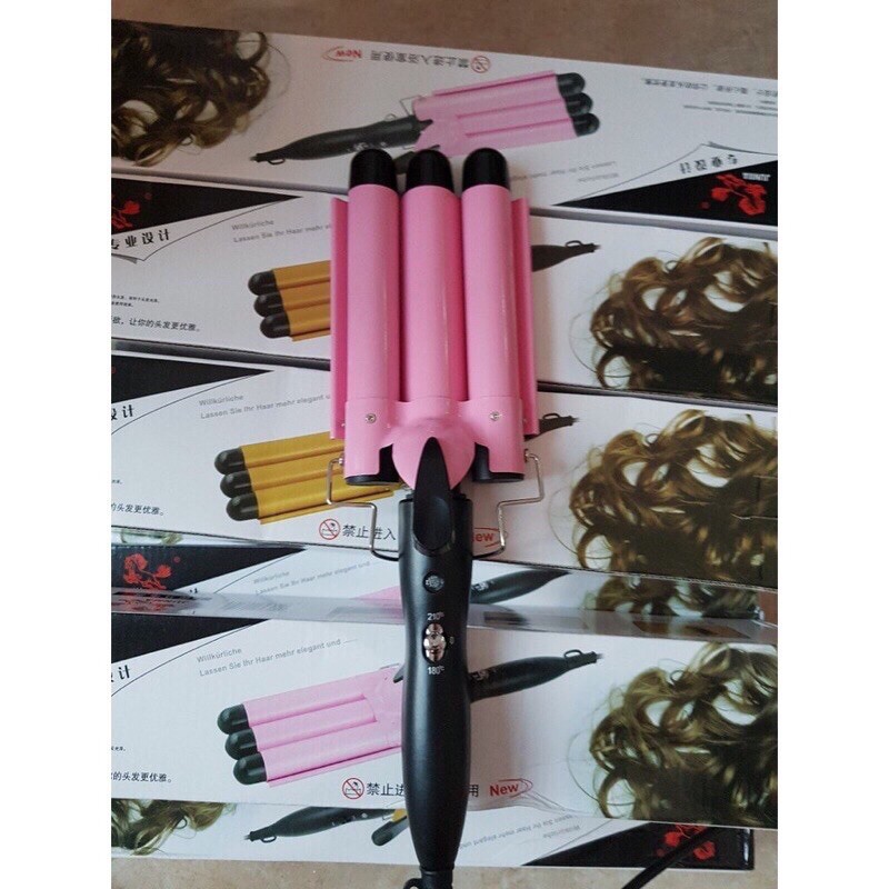 Máy Uốn Tóc Sóng 3 trục Hair Curler ichibai Vàng,hồng,đen ( có size 22-25-28mm )