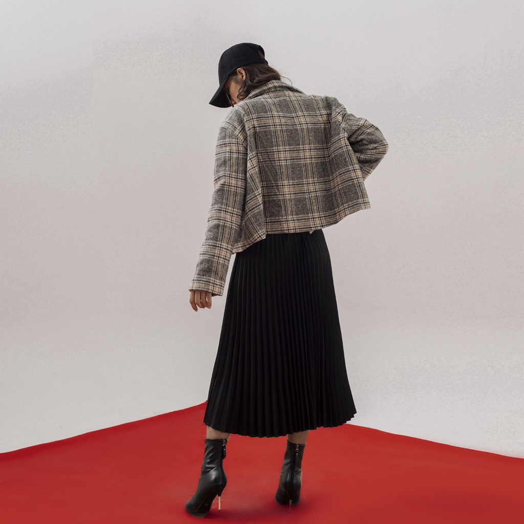 TATICHU - Cropped Jacket _ Áo khoác croptop nỉ bố caro