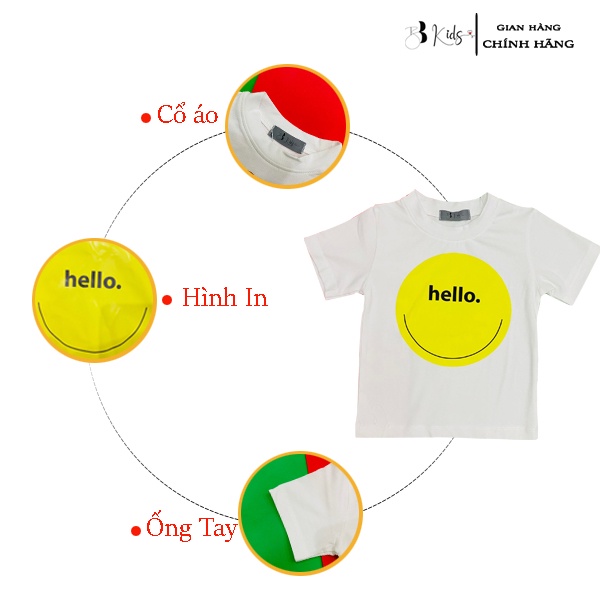 Áo Thun Ngắn Tay Cho Bé BB Kids In Hình Mặt Cười Hello Chất Liệu Cotton 100% Co Giãn 4 Chiều