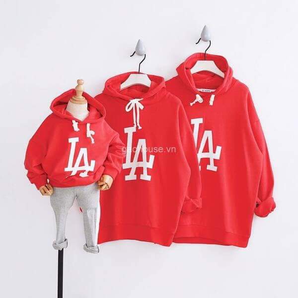 Áo gia đình thu đông, áo hoodie gia đình màu đỏ chất đẹp đủ size giá sĩ
