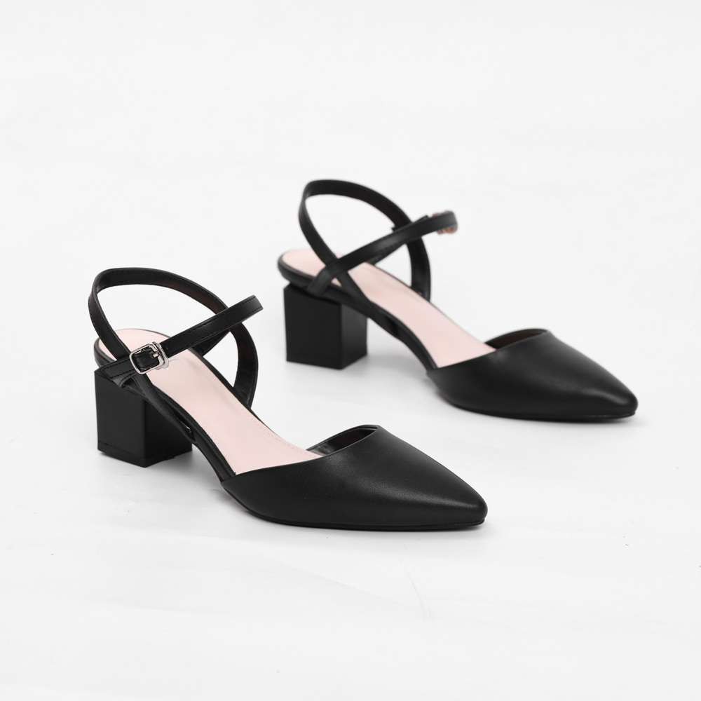 Giày Cao Gót 5cm Bít Mũi Quai Hậu Màu Nâu Pixie P125