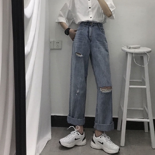 Quần jeans dài ống rộng lưng cao tôn dáng phong cách retro thời trang dễ phối đồ cho nữ