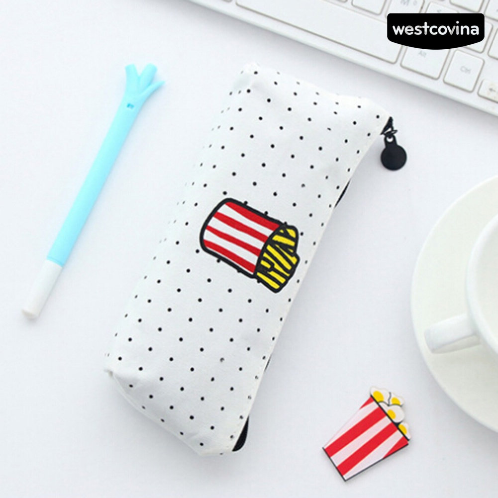 [Hot]✍Túi Đựng Bút Bằng Vải Canvas Kẻ Sọc Hình Bánh Pizza Khoai Tây Chiên Dễ Thương